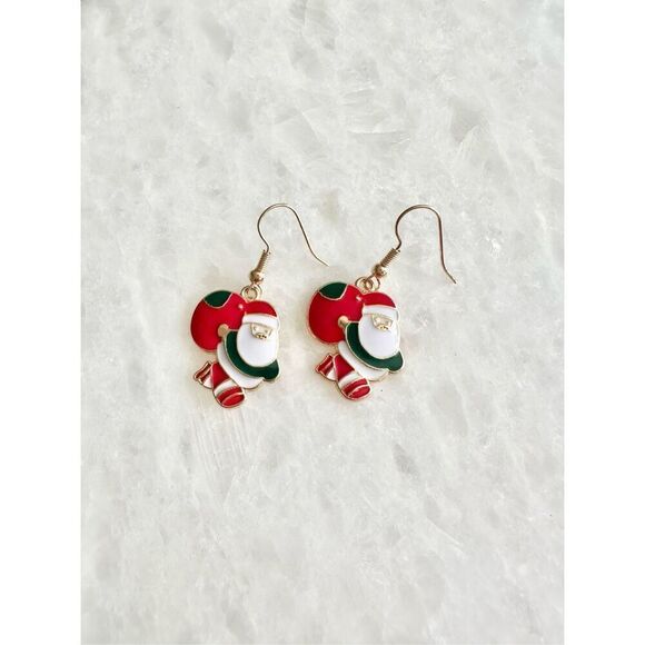 Red, green, and white Christmas Santa Claus dangle earring - Picture 2 of 2